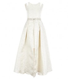 Rare Editions Gold Brocade Jewelled Waist Split Shoulder Walk Through Dress 